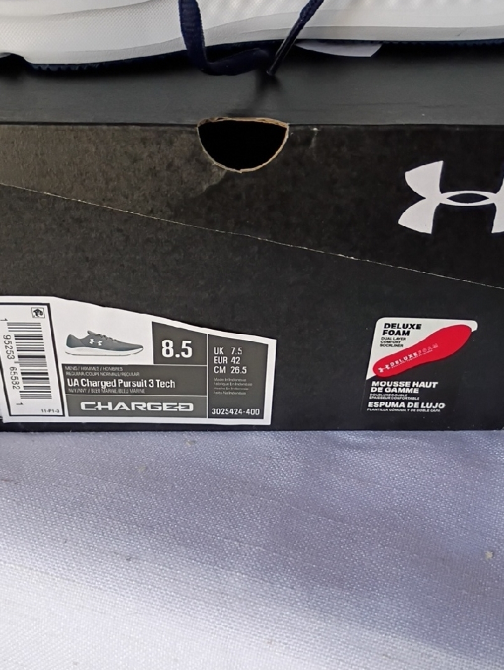 Under Armour Men's Charged Pursuit 3 Navy and White Athletic Sneakers Size 8.5 - Picture 7 of 8